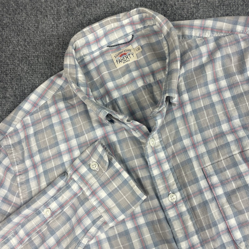 Faherty Shirt Large White Plaid Long Sleeve Button Up Stretch MWF2003 Men's